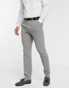 Asos Design Wedding Skinny Suit Pants In Gray Wool Blend Micro Houndstooth-grey