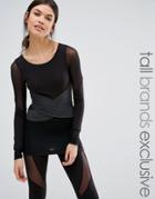 Quontum Tall Long Sleeve Wrap Front Mesh Insert Top