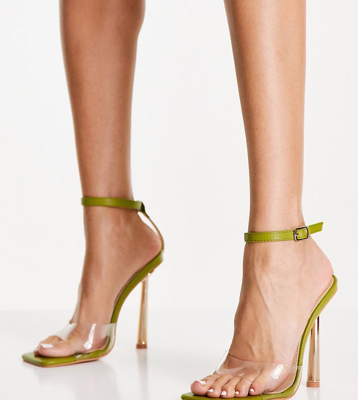 Public Desire Wide Fit Monrow Heel Sandals In Olive-green