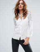 Lipsy Shirt With Contrast Eyelash Lace Trim - White