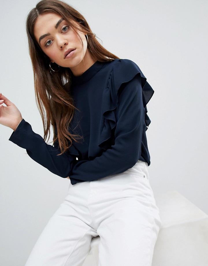 Jdy Ditte Frill Side Blouse - Navy