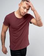 Yourturn T-shirt In Burgundy With Raw Hem - Red