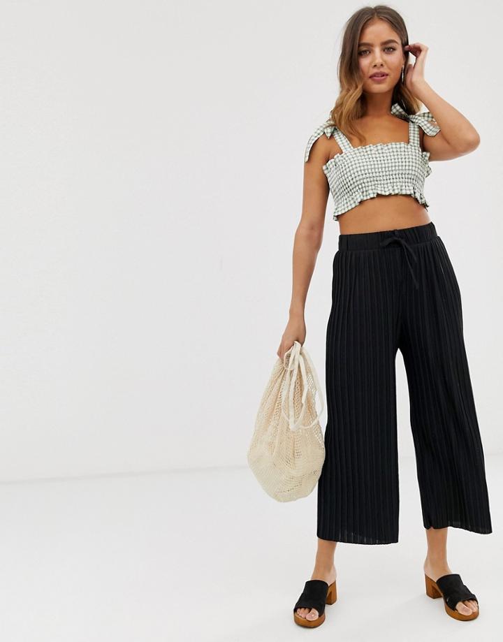 Bershka Wide Leg Drawstring Pants In Black