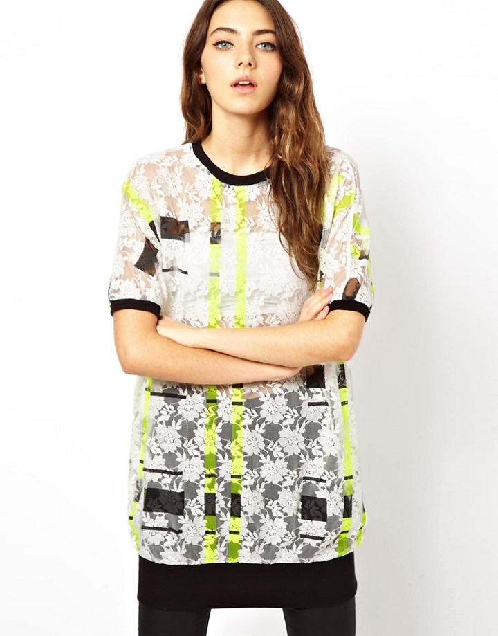 Asos Top With Sheer Check Print - White