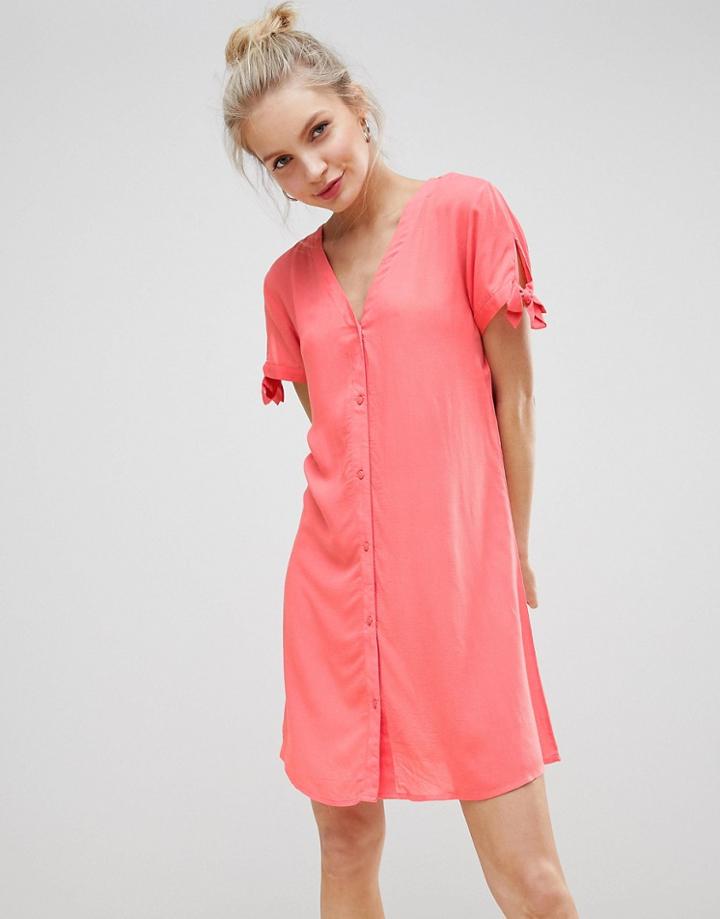 Jdy V-neck Tea Mini Dress In Pink-red