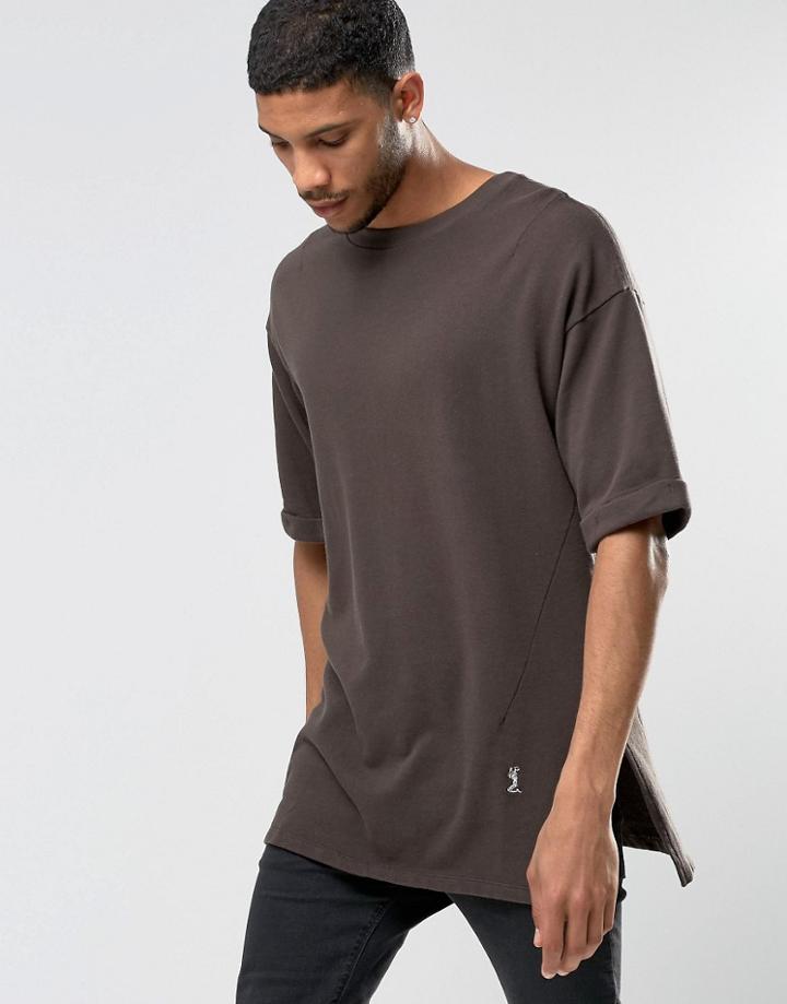 Religion 3/4 Sleeve Crew Neck Sweat With Drop Shoulder Detail - Heather