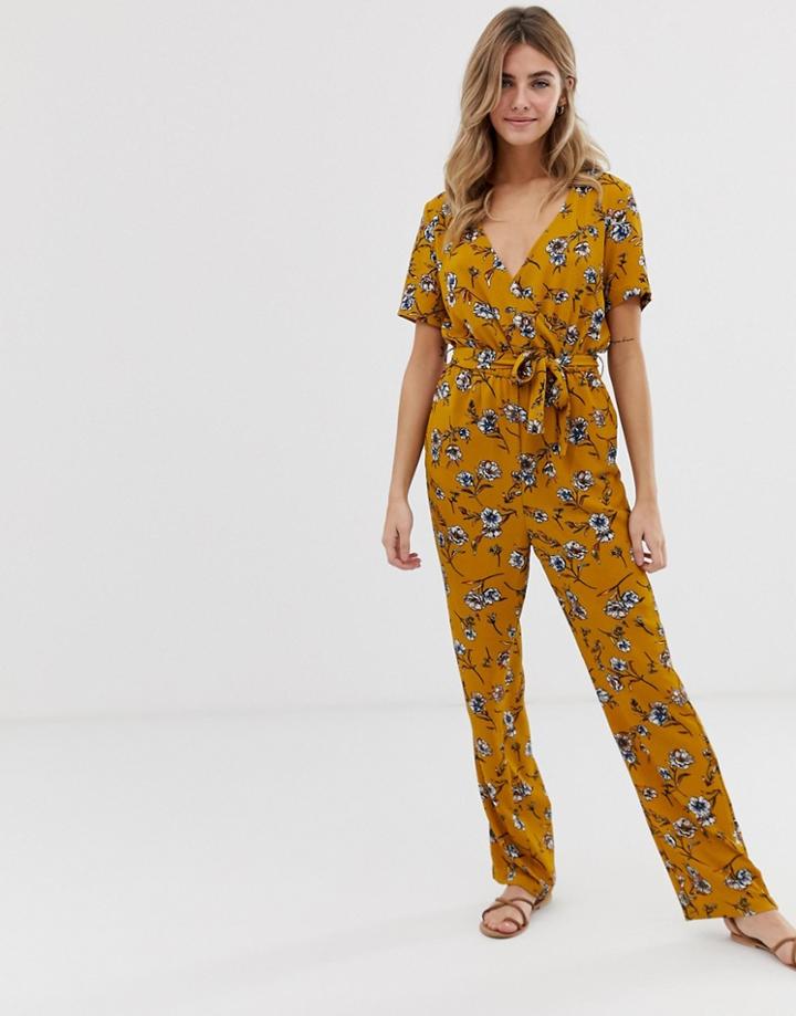 Only Elva Floral Print Wrap Jumpsuit-yellow