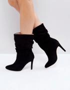 London Rebel Rouched Low Height Stiletto Boot - Black