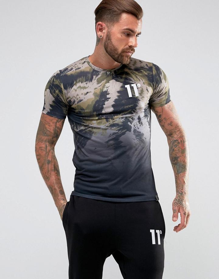 11 Degrees T-shirt In Black Faded Camo - Black