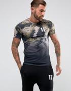 11 Degrees T-shirt In Black Faded Camo - Black