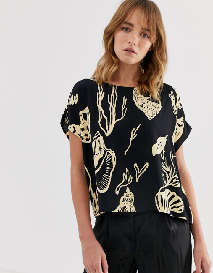 Weekday Shell Print Top In Black-multi