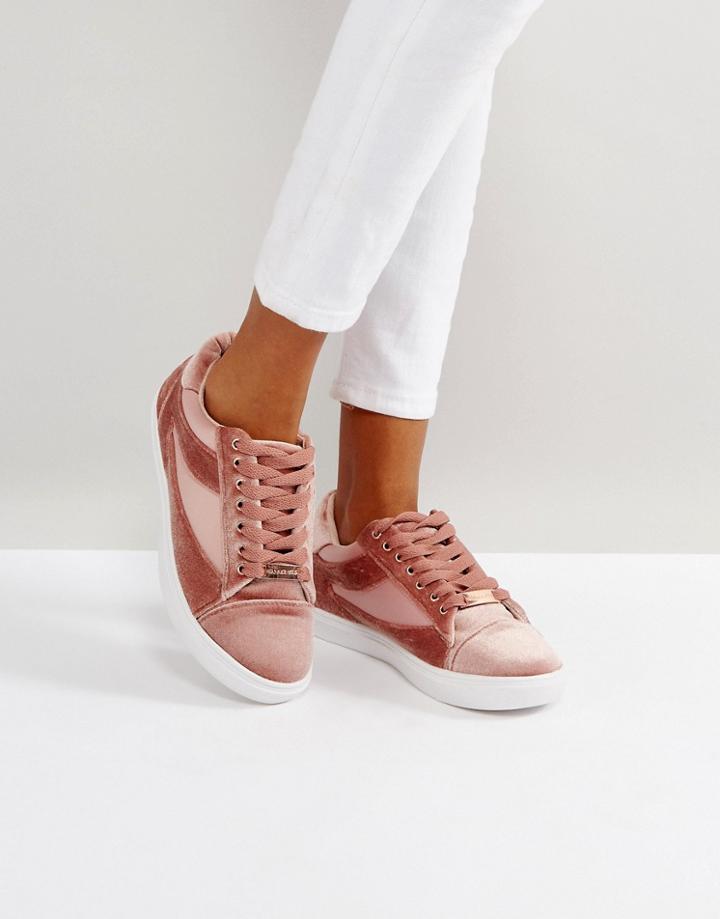 Head Over Heels By Dune Blush Velvet Sneakers - Pink
