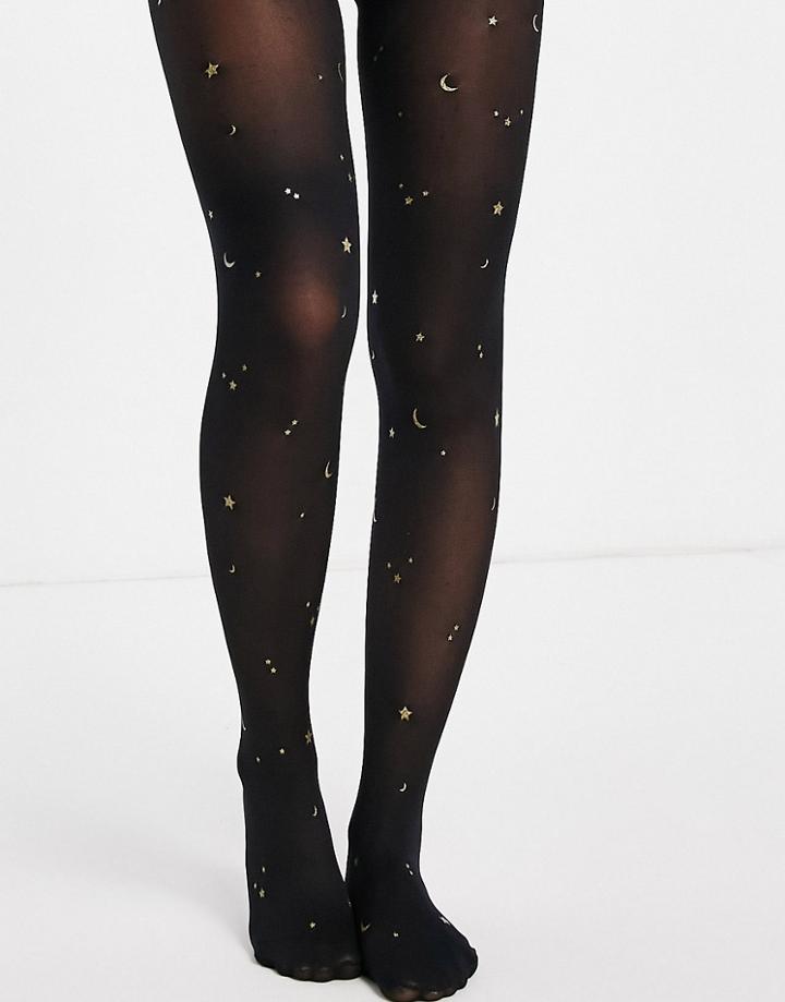 Monki 40-denier Moon Print Tights In Black