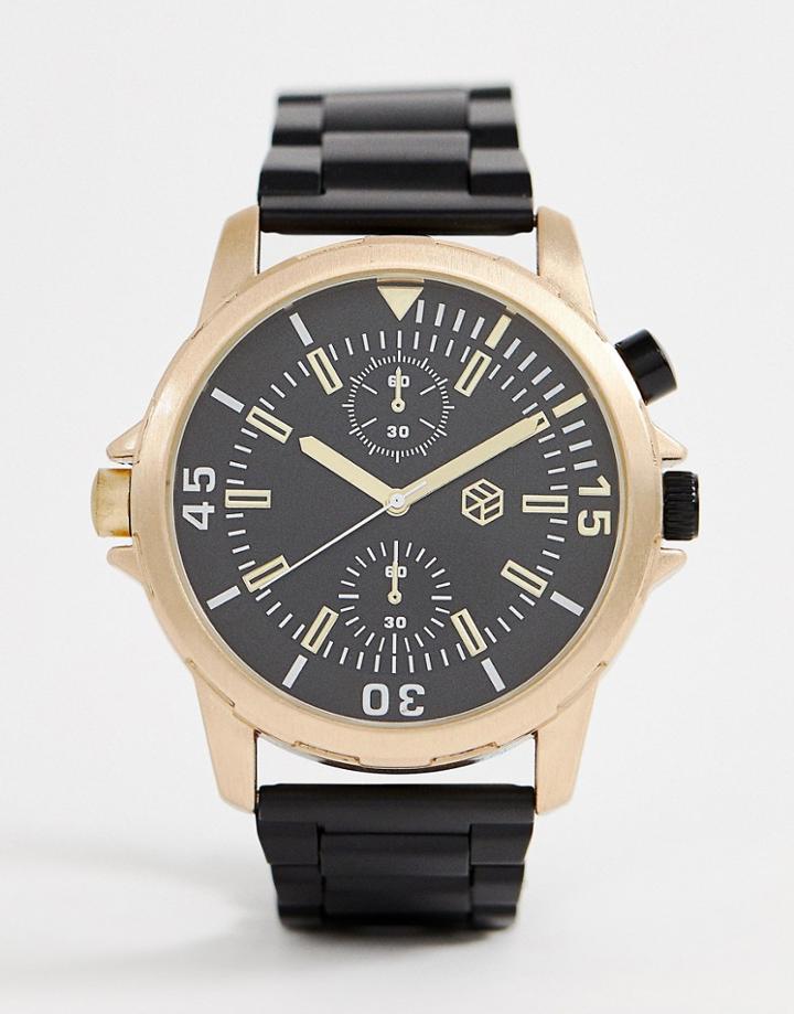 Bershka Watch In Black With Gold Face - Black