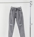 Noisy May Exclusive Mom Jeans With High Waist And Destroyed Knees In Light Gray Denim-grey