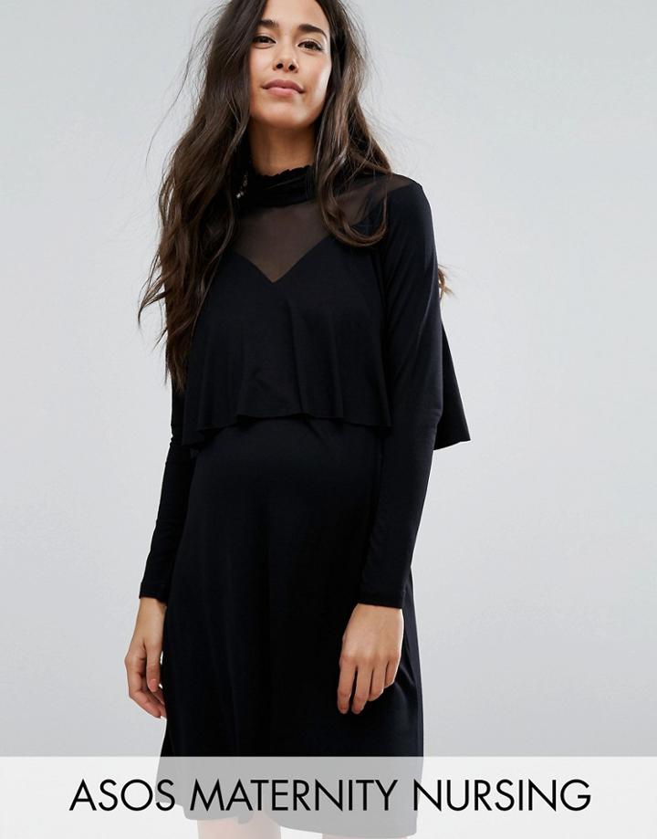 Asos Maternity Nursing Victoriana Mesh Dress - Black