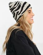 Vans Breakin Curfew Ii Zebra Print Beanie In White/black