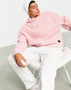 Asos Design Oversized Hoodie In Teddy Fleece With Badge-pink