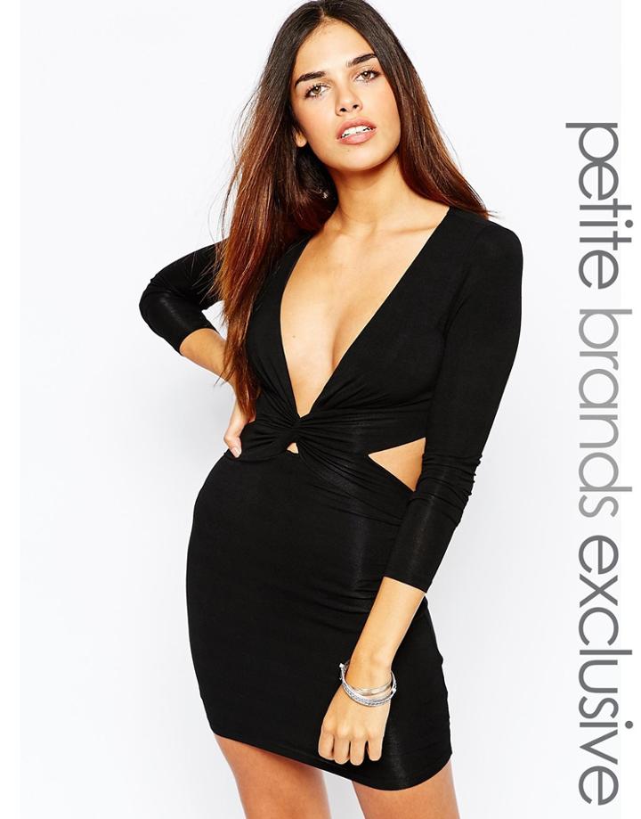 Tiger Mist Petite Wrap Front Jersey Cut Out Dress - Black