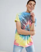 Asos Design Longline T-shirt With Bright Spiral Tie Dye - Multi
