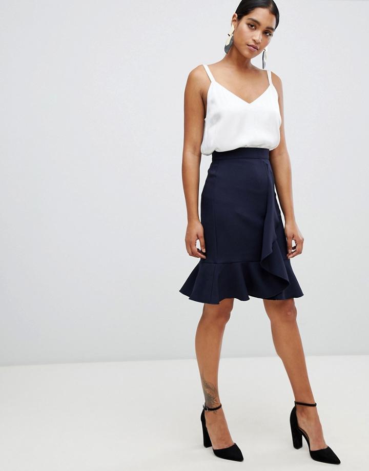 Vesper Frill Detail Midi Skirt - Navy