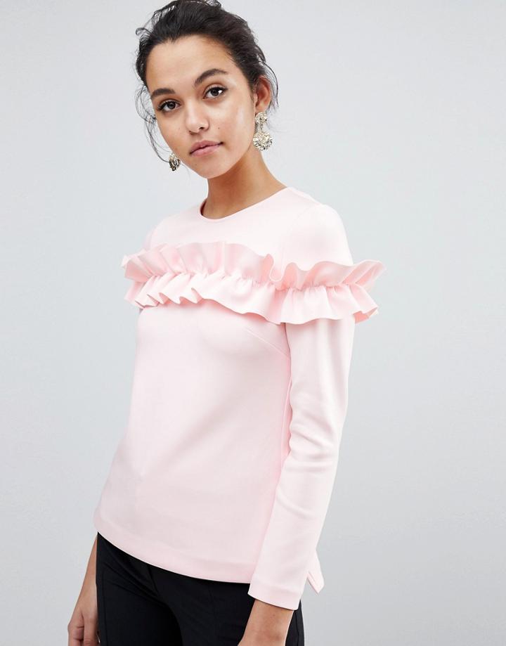 Ted Baker Aiya Long Sleeved Top With Statement Ruffle Front - Pink