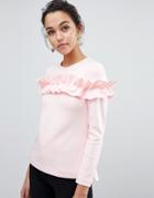 Ted Baker Aiya Long Sleeved Top With Statement Ruffle Front - Pink
