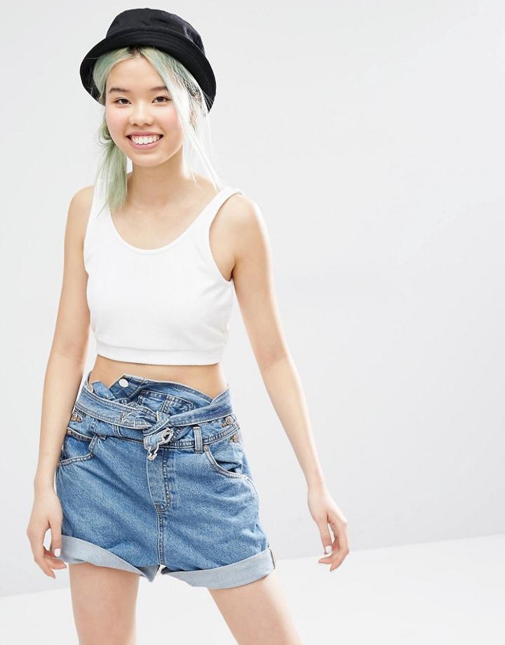 Monki Jersey Crop Top - White