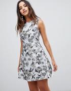 Ax Paris Structured Printed Skater Dress - Silver