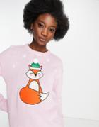 Brave Soul Fox Christmas Sweater-pink