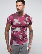 11 Degrees T-shirt In Burgundy Geo Camo - Red