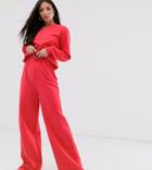 Asos Design Tall Lounge Mix And Match Paperbag Waist Wide Leg Pants-red