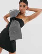 Asos Design Rhinestone Bow Bandeau Mini Dress - Black