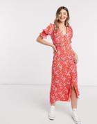 Asos Design Button Through Maxi Tea Dress With Shirred Waist In Floral Print-multi