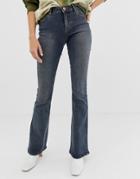 Asos Design Mid Rise Flare Jeans In Dark Stone Wash Blue