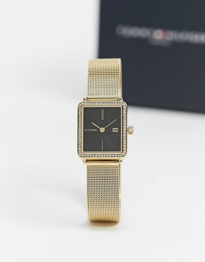 Tommy Hilfiger Square Mesh Watch In Gold 1782295