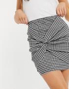 Asos Design Bengaline Mini Skirt With Twist Detail In Gingham Check Print-multi