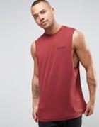 Asos Sleeveless T-shirt With Sexy Beast Embroidery And Dropped Armhole - Red