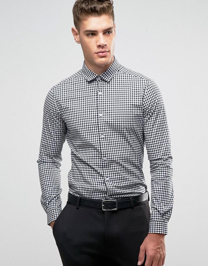 Asos Slim Shirt With Stretch In Black Gingham Check - Black