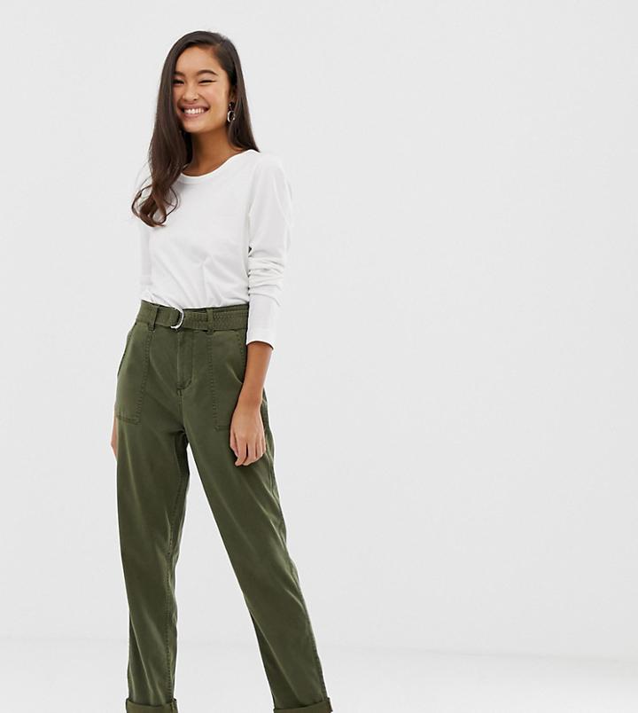 Miss Selfridge Cargo Pants With Belt In Khaki-green