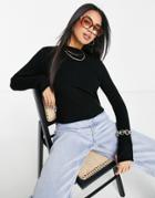 Asos Design Crew Neck Sweater In Contrast Rib Detail In Black