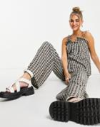 Daisy Street Relaxed Jumpsuit In Grunge Check Print With Tie Front And Straps-multi