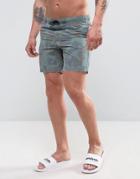 Asos Swim Shorts With Acid Wash Camo Print In Mid Length - Green