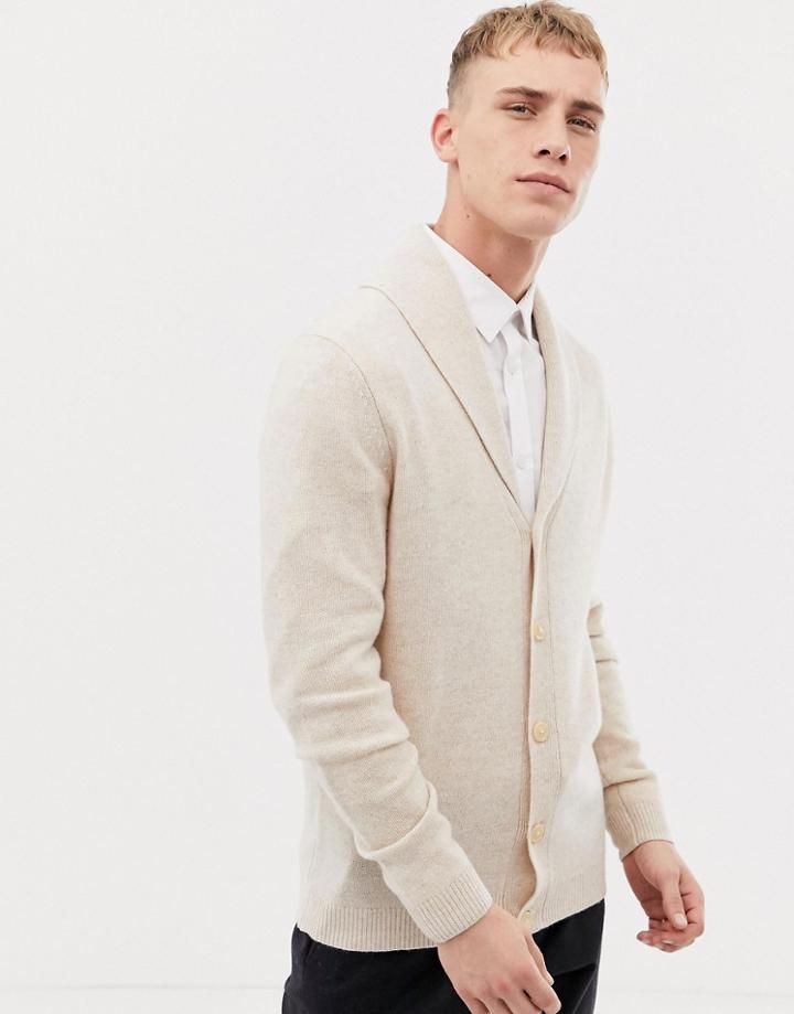 Asos Design Lambswool Shawl Cardigan In Oatmeal-beige