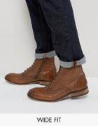 Asos Wide Fit Lace Up Brogue Boots In Tan Leather With Zips - Tan