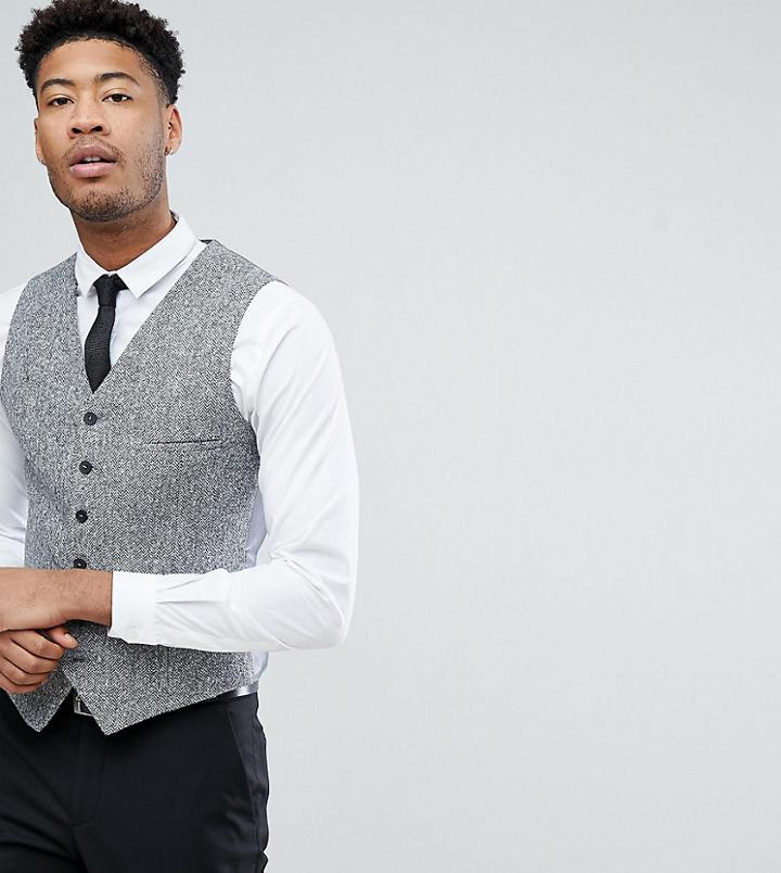 Heart & Dagger Tall Skinny Vest In Herringbone Tweed - Brown
