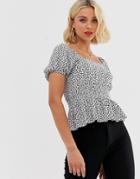 Pieces Square Neck Ditsy Print Top-black