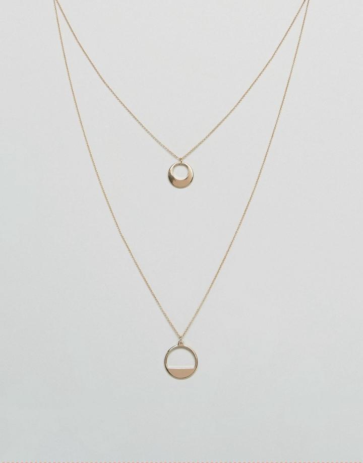 Asos Open Shapes Multirow Necklace - Gold