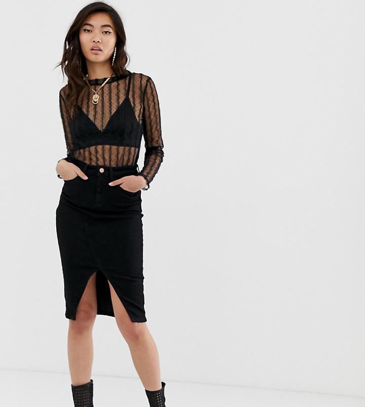 River Island Denim Midi Pencil Skirt In Black - Black
