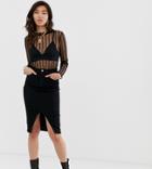 River Island Denim Midi Pencil Skirt In Black - Black